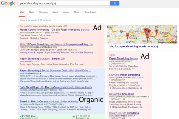 Traditional Google ad layout